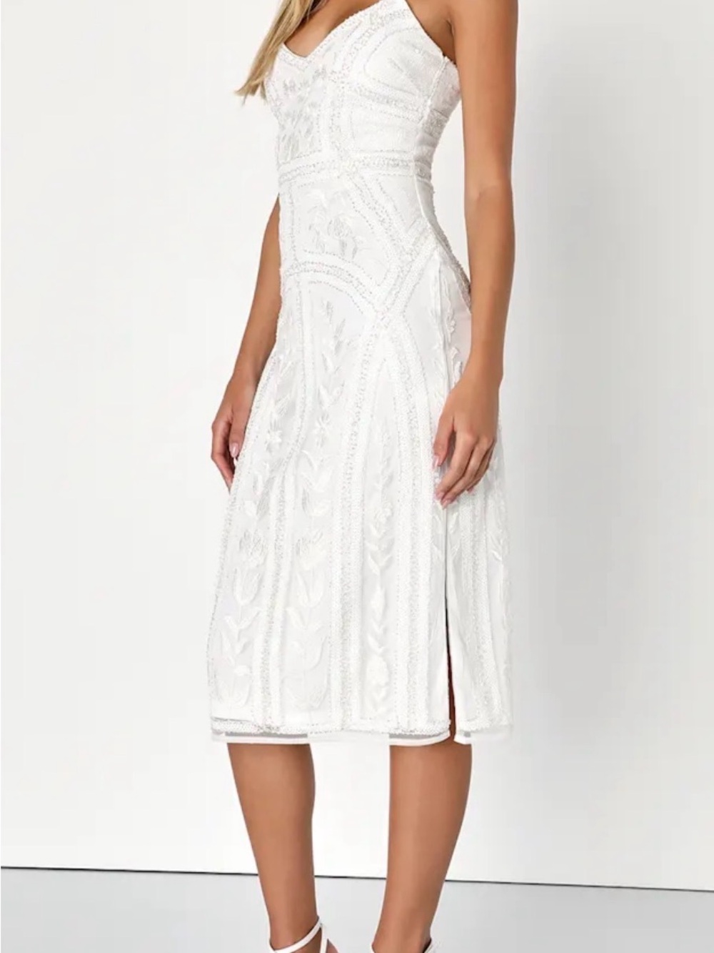 White Sequin Midi Dress